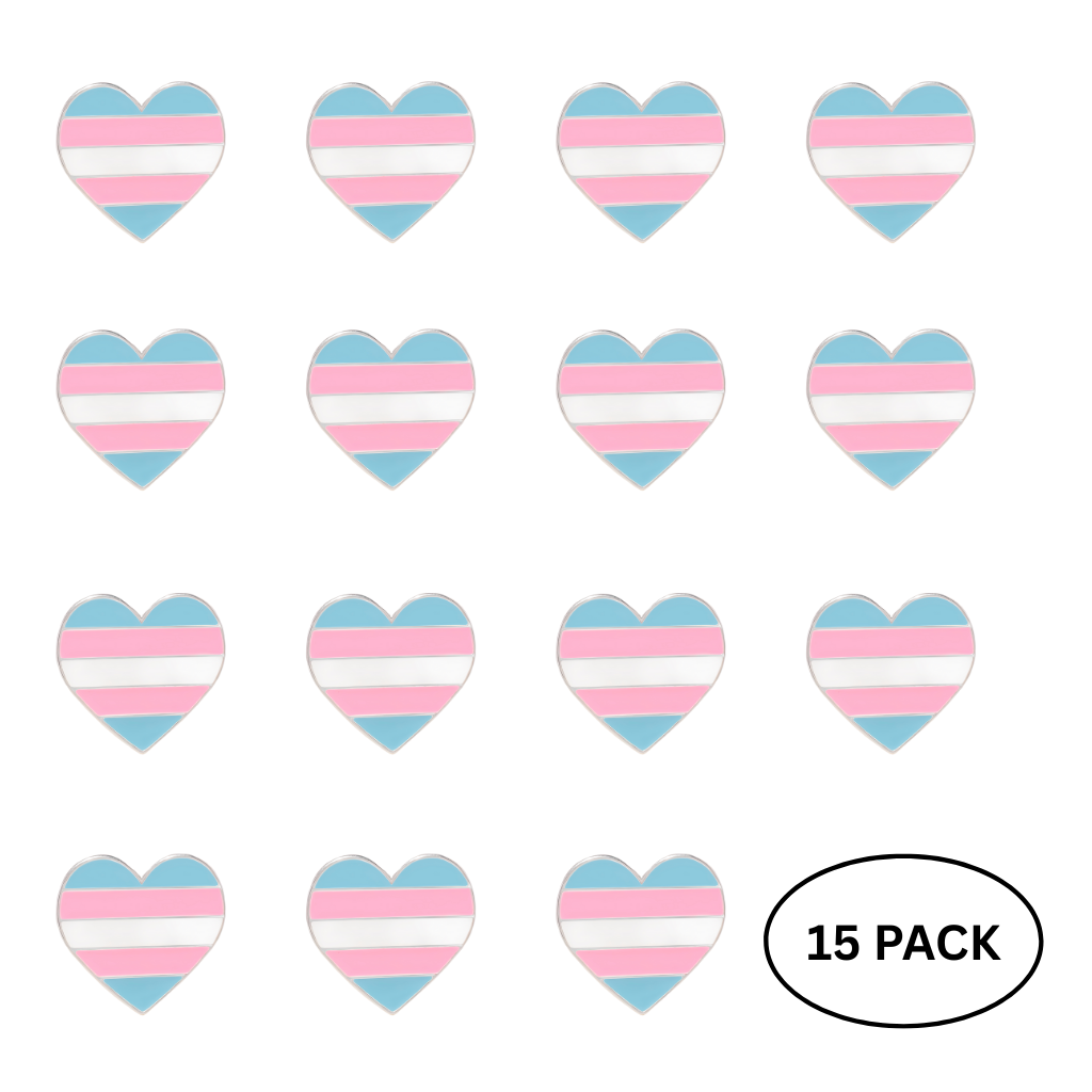 15 Pack Transgender Flag Heart Shaped Pins