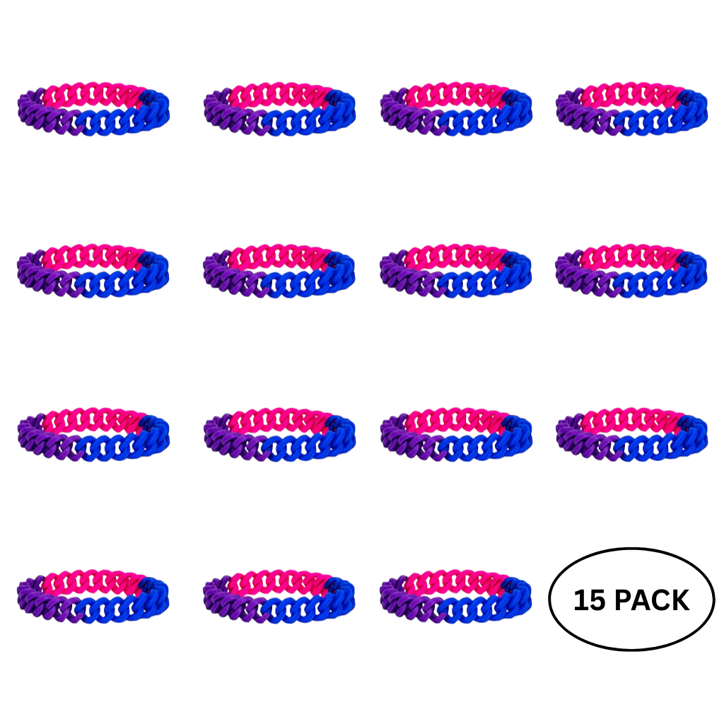15 Pack Bisexual Chain Link Silicone Bracelets - We are Pride