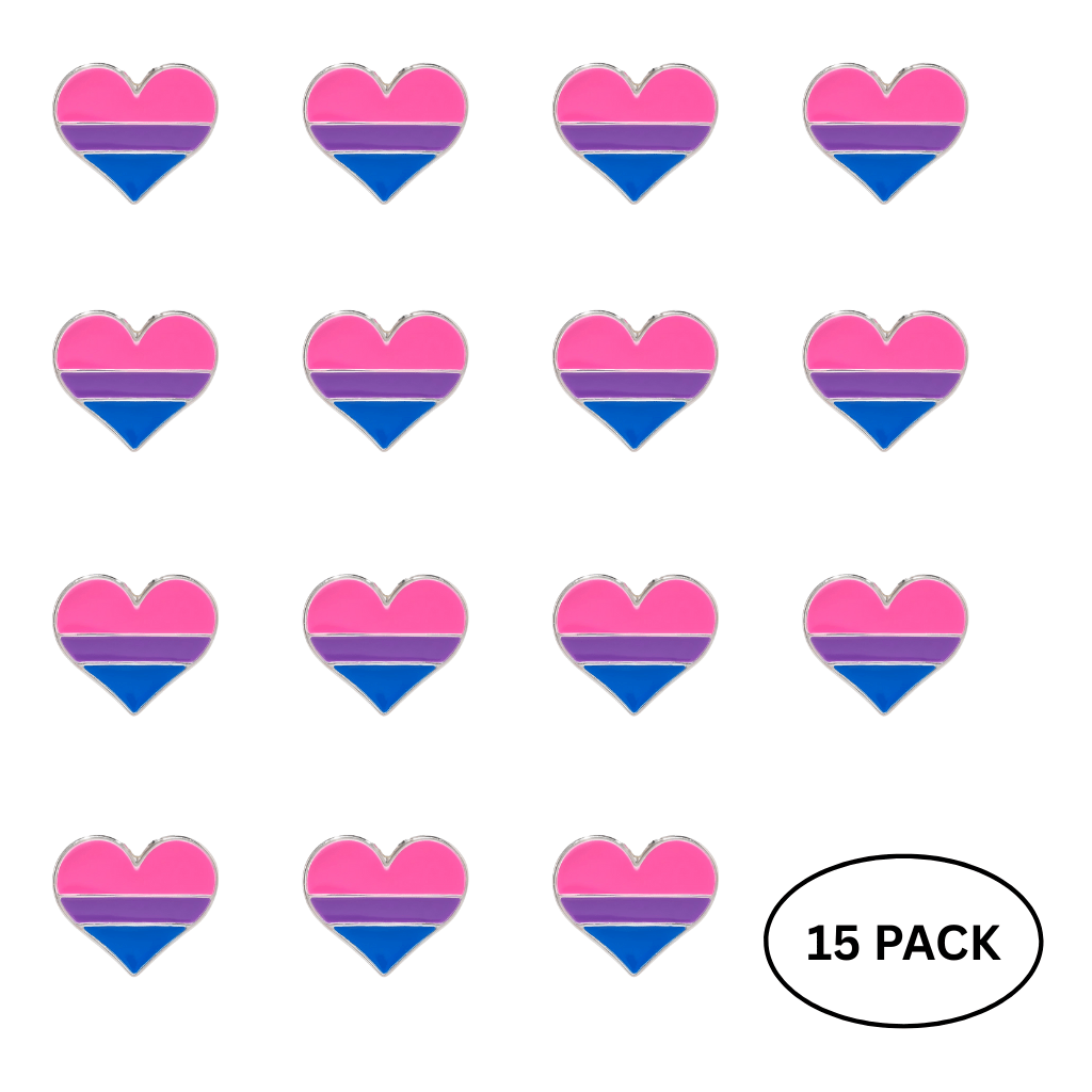 15 Pack Bisexual Heart Shaped Flag Pins - We are Pride