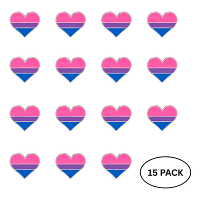 15 Pack Bisexual Heart Shaped Flag Pins - We are Pride