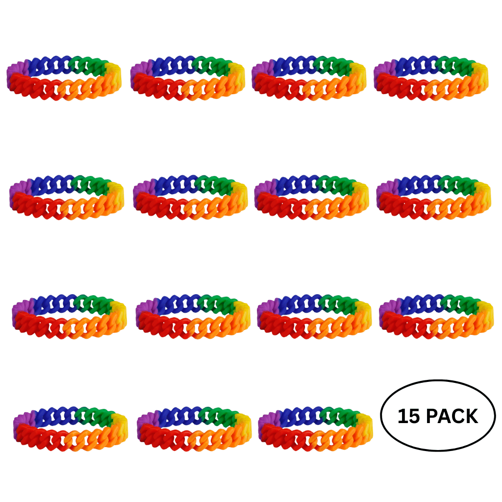 15 Pack Rainbow Chain Link Silicone Bracelets - We are Pride