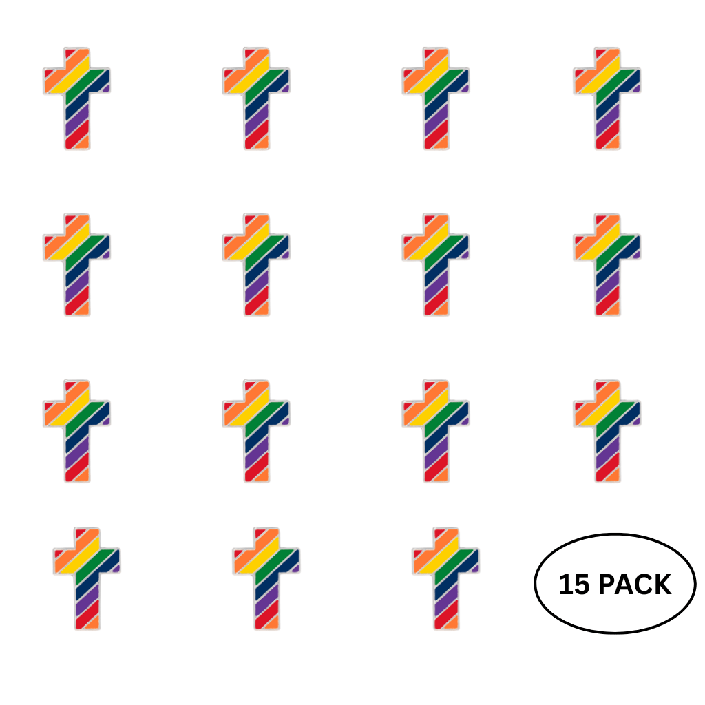 15 Pack Rainbow Cross Pins - We are Pride
