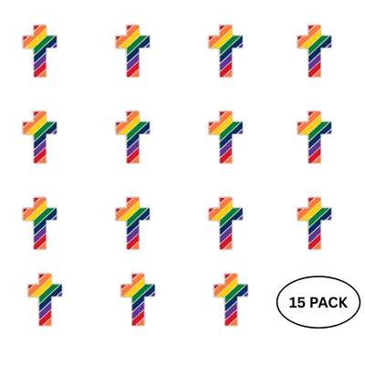15 Pack Rainbow Cross Pins - We are Pride