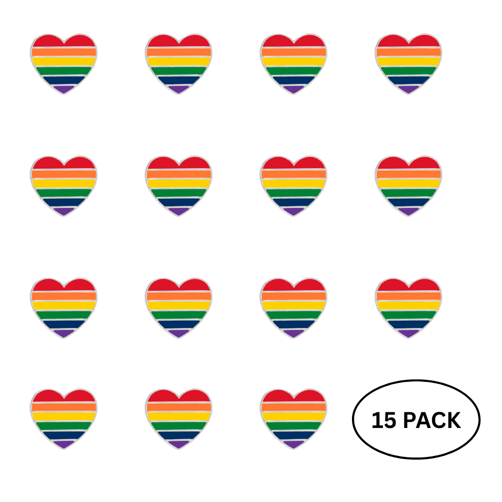 15 Pack Rainbow Striped Heart Shaped Pins - We are Pride