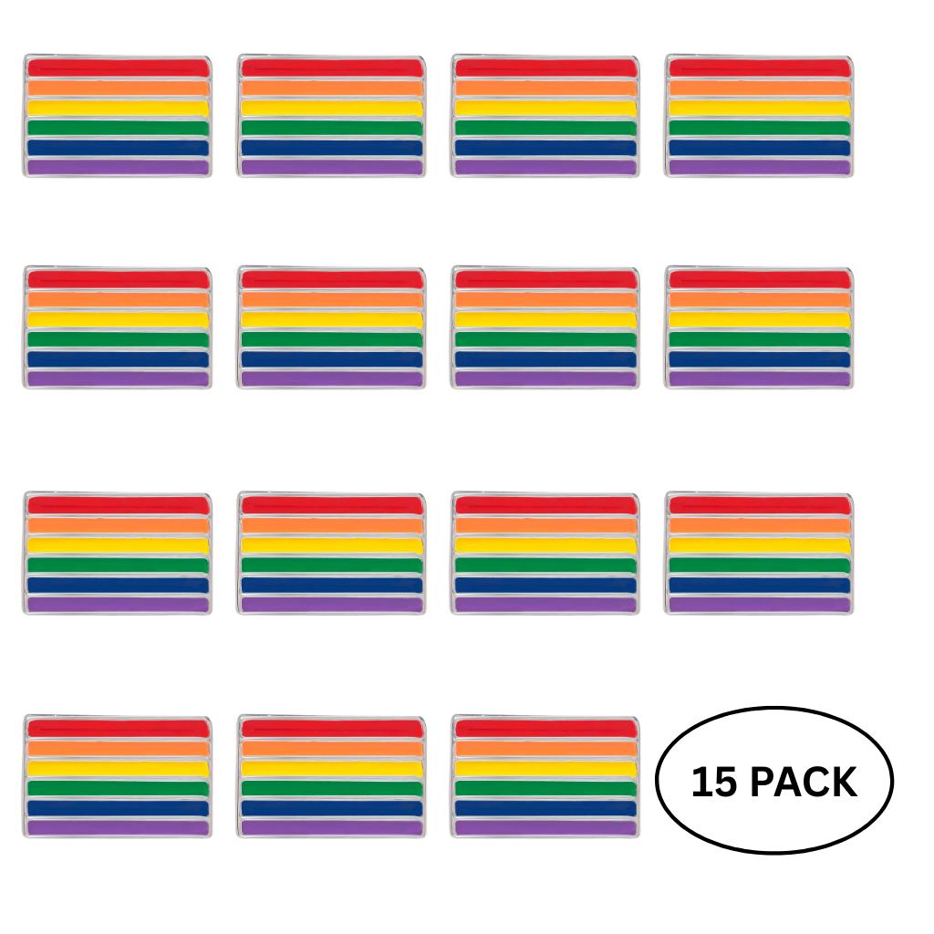 15 Pack Rectangle Gay Pride Rainbow Flag Pins - We are Pride