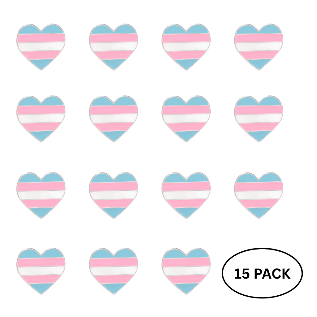 15 Pack Transgender Flag Heart Shaped Pins - We are Pride