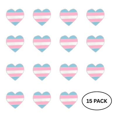 15 Pack Transgender Flag Heart Shaped Pins - We are Pride