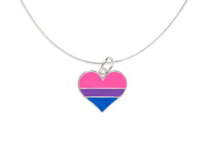 Wholesale Bisexual Heart Charm Necklaces, LGBTQ Gay Pride Awareness