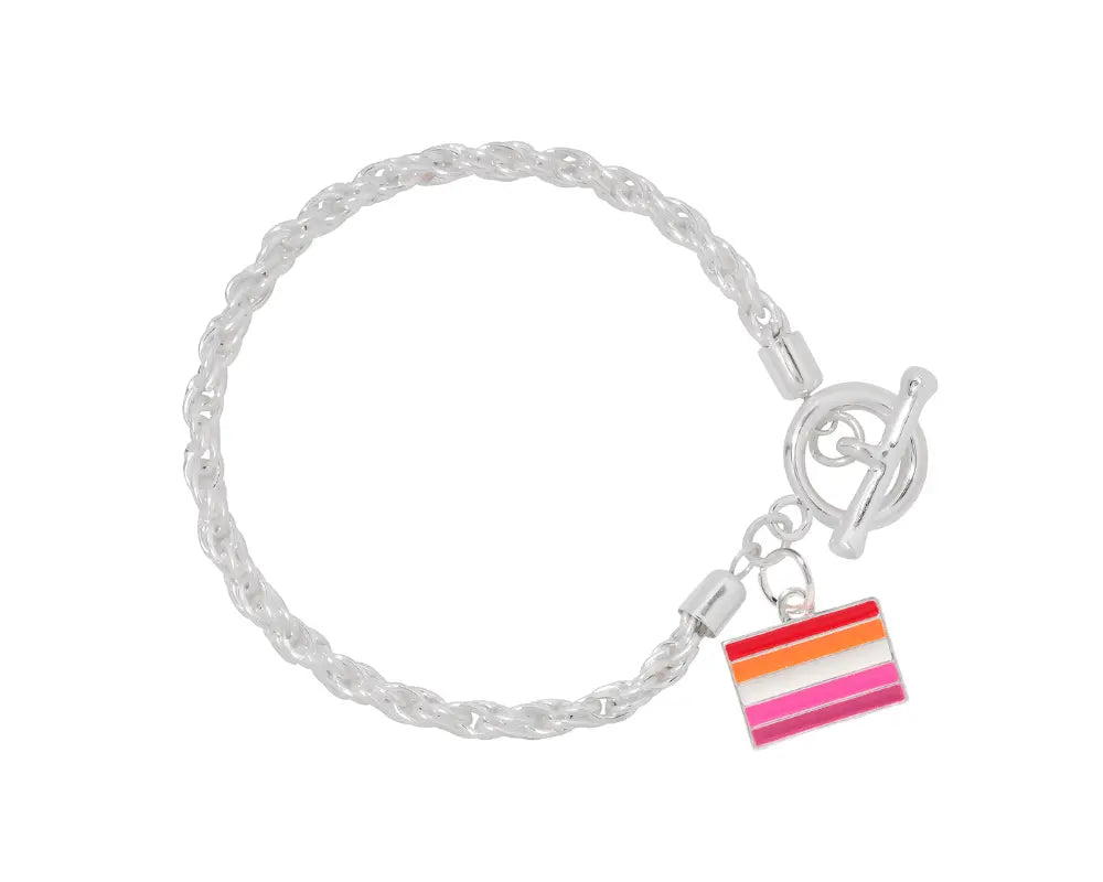 Lesbian Sunset Flag Charm Silver Rope Bracelets, Lesbian Jewelry Wholesale 