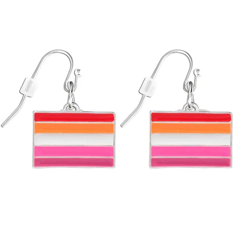 Bulk Rectangle Lesbian Sunset Flag Earrings, Lesbian Jewelry Wholesale